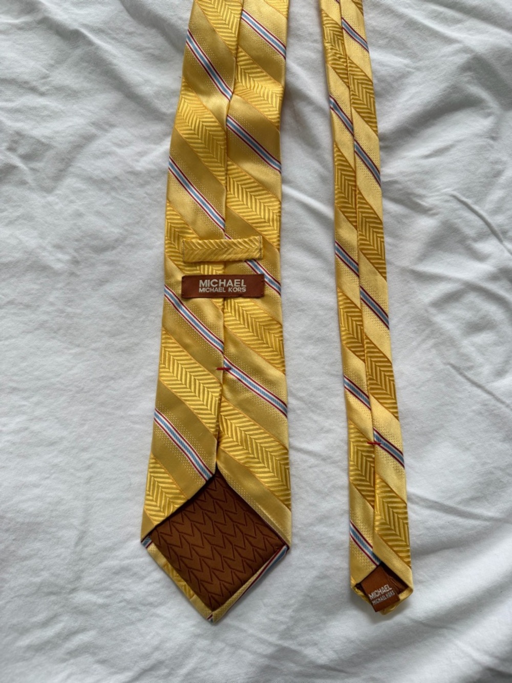 Michael Kors Yellow Striped Silk Tie with Red & Blue Accents